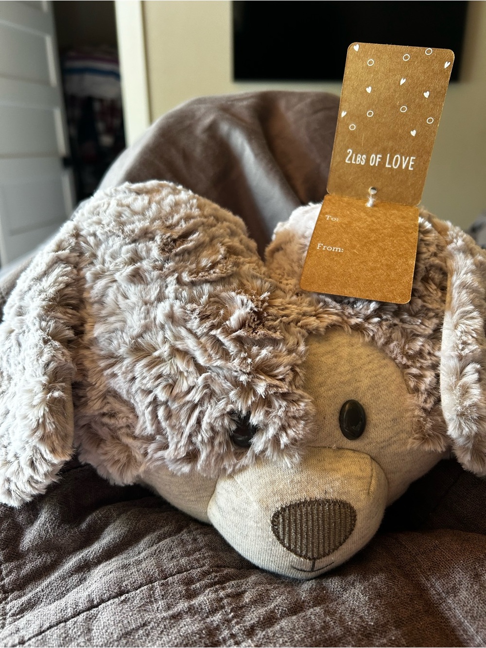 Demdaco Plush Faux Fur Pillow in Taupe